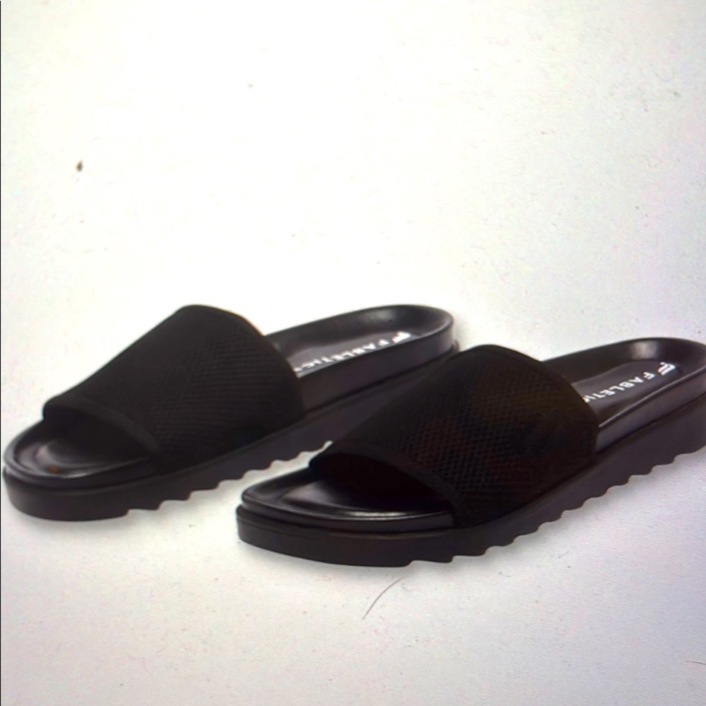 Fabletics Black Slide Sandals with original box.